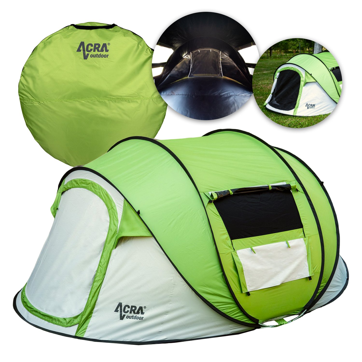 Acra Outdoor ST30 – samorozkładający się namiot dla 2–3 osób / 2 sekundy – zielony z zaciemnieniem