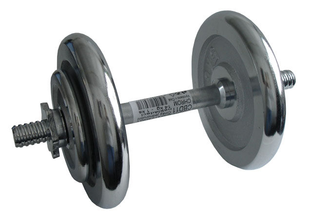ACRA Sztanga z wymiennymi obciążnikami, jednoręczna, chromowana, 14 kg – średnica 25 mm