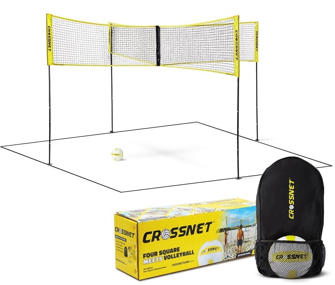 Zestaw Crossnet – 4 siatki narożne, słupki, piłka do siatkówki