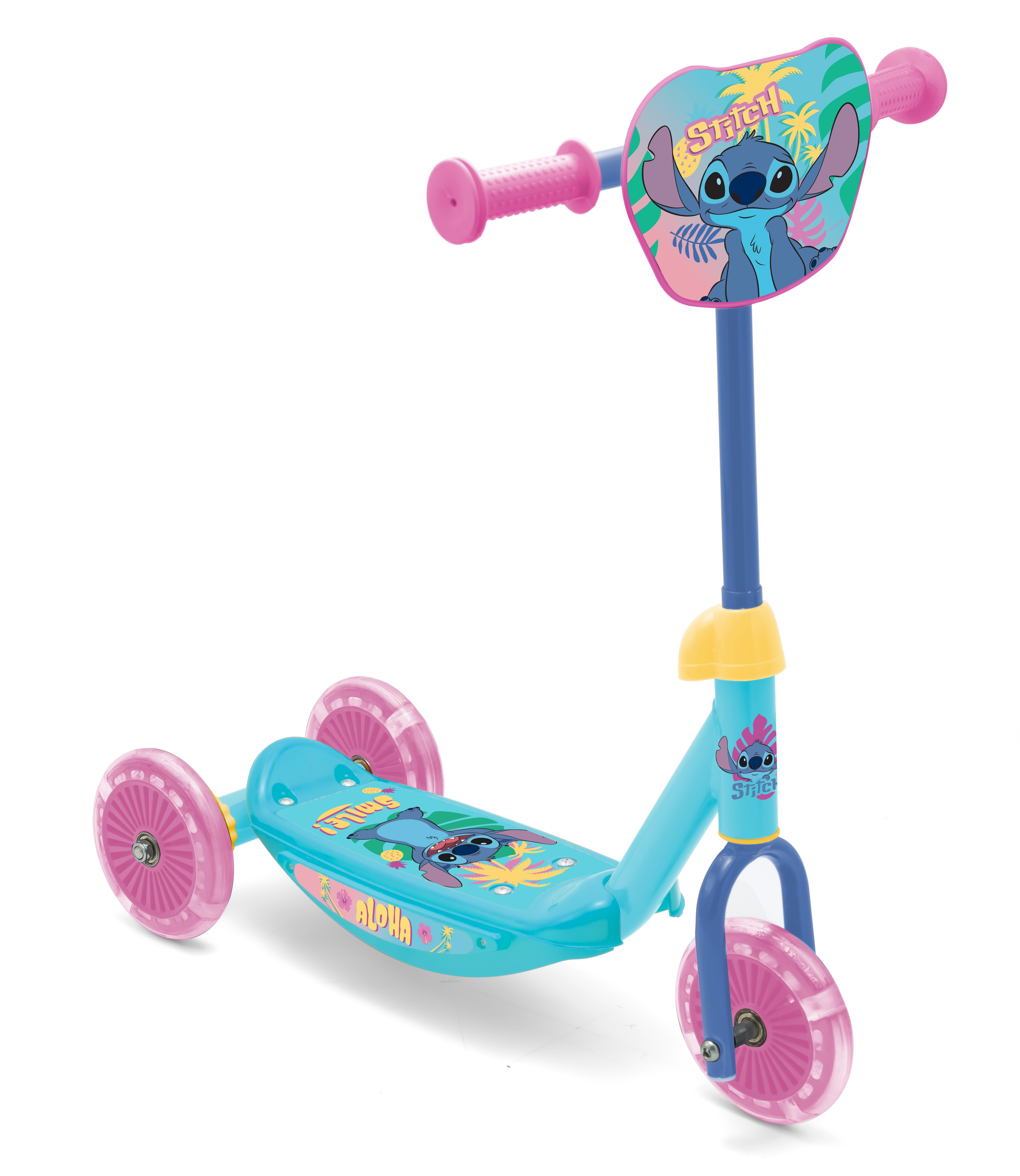 Hulajnoga dziecięca Stitch, 3 kółka, niebieska, z różowymi dodatkami
